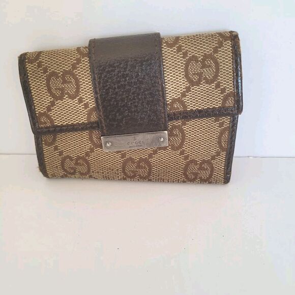 GUCCI GG Logo Key Holder Wallet Case Leather Canvas Small Unisex Guccissim Brown - Picture 1 of 8